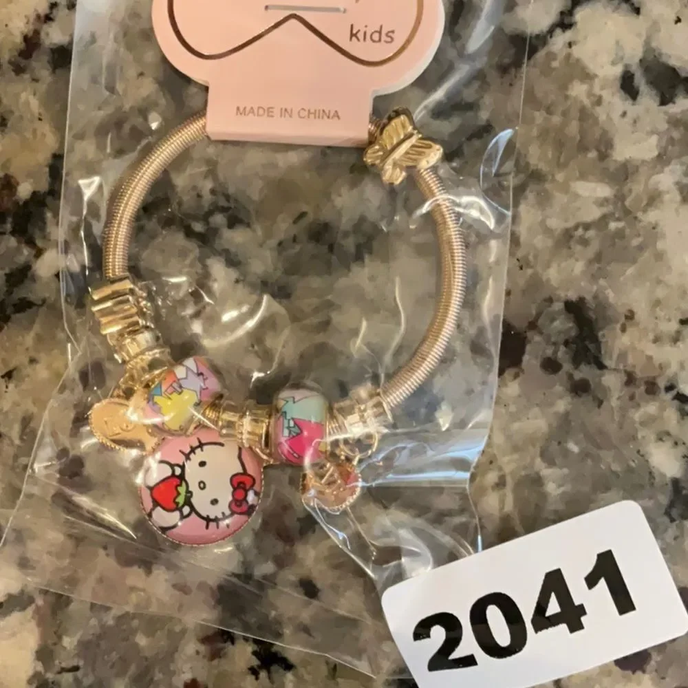 2041 Gold or Silver Tone Hello Kitty Kids Charm Bracelet